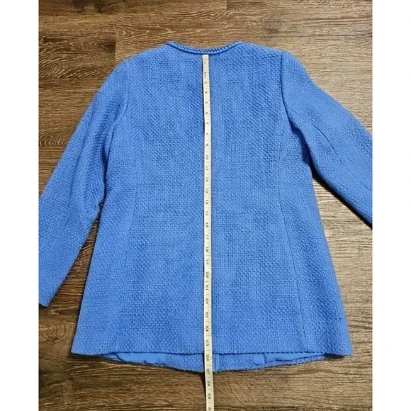 Talbots Tweed Topper Coat Braided Trim Patch Pockets In Blue 4 Petite - Picture 10 of 13